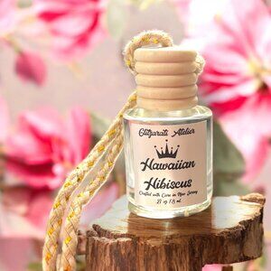Hawaiian Hibiscus Hanging Glass Car Oil Diffuser Freshener 8ml